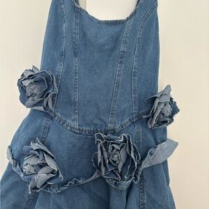 Denim Dress with Floral Accents